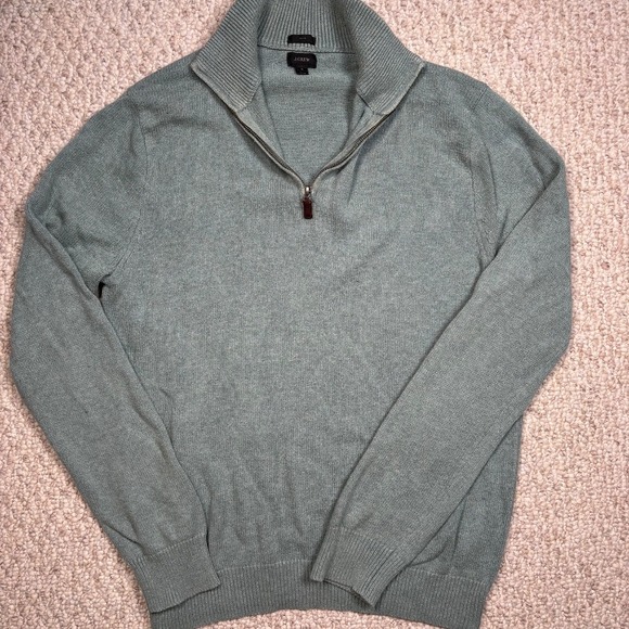 J.Crew Slim Fit 1/4 Zip Pullover Sweater Cotton Cashmere Blend Mens Large Preppy - Picture 1 of 7